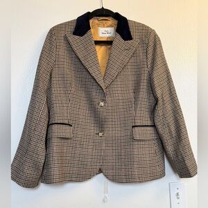 Women's Houndstooth Blazer with Velvet Collar